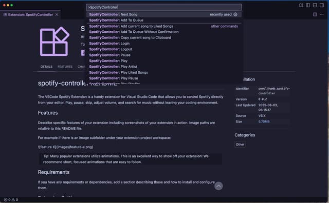 VSCode Spotify Controller